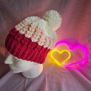 Cozy Red and Pink Kids Beanie